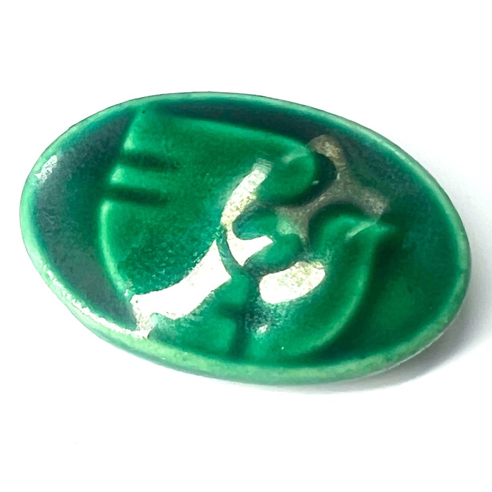 Green Pottery Brooch artist design from Birdsall-Worthington Pottery Nova Scotia